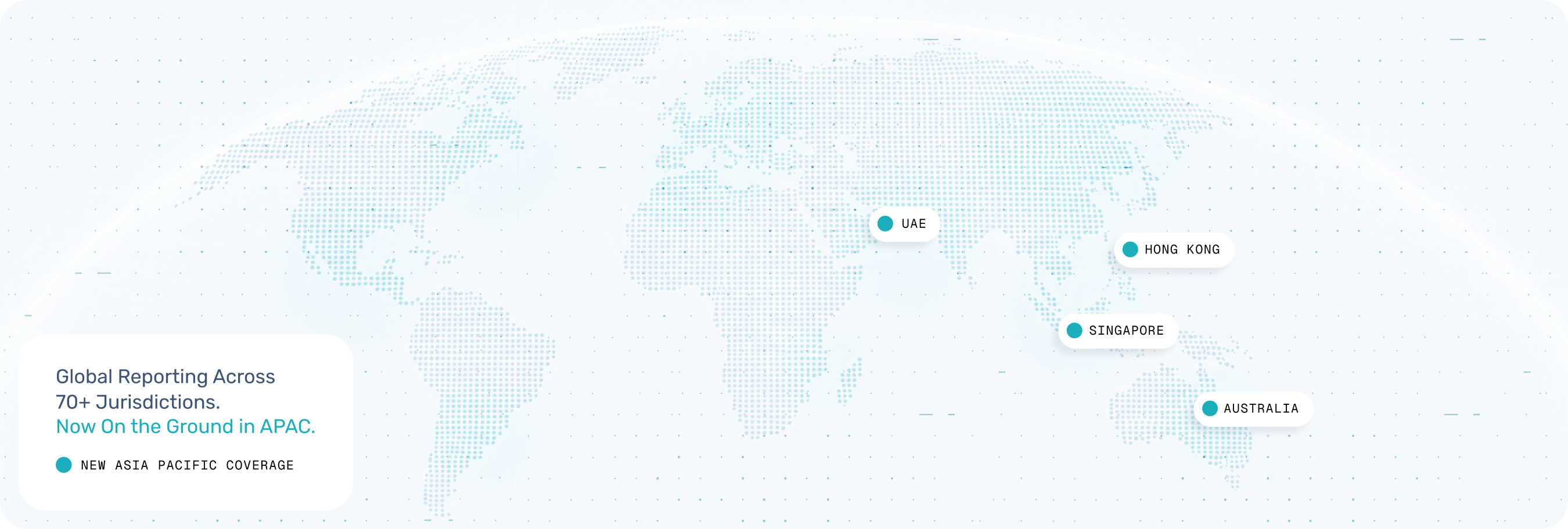 Taxbit global coverage map with APAC markets — Singapore, Australia, UAE, and Hong Kong — highlighted across 70+ reporting jurisdictions